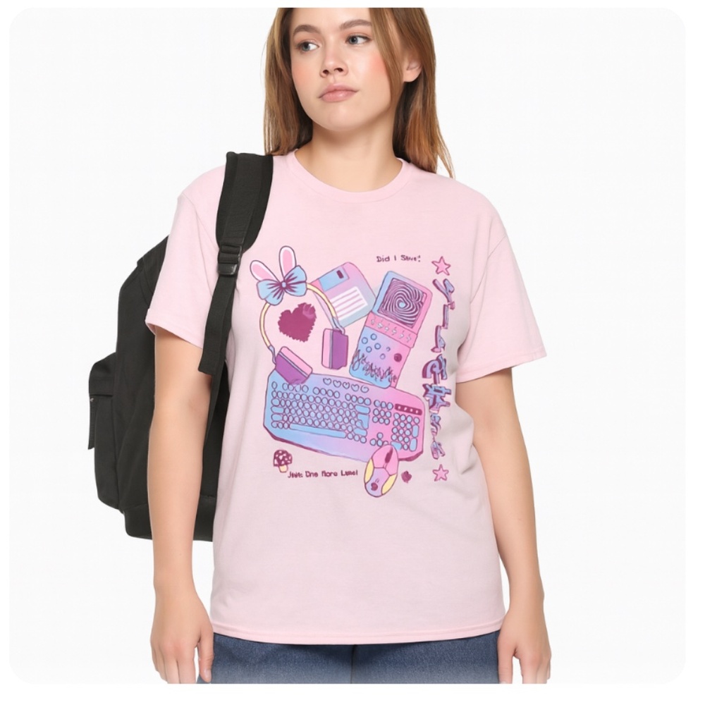 HOT TOPIC Black Matter Pink Pastel Gamer T-Shirt Size Jrs Large